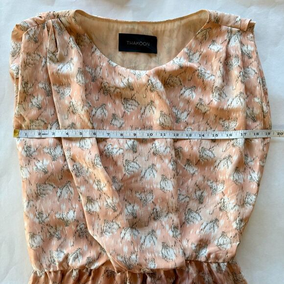 Thakoon Women's Sleeveless Gathered Drape Sheath Pencil Dress in Peach and Gray - Picture 10 of 11